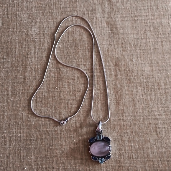 925 Italy Silver Snake Chain Crystal Pendant Necklace - Picture 2 of 12